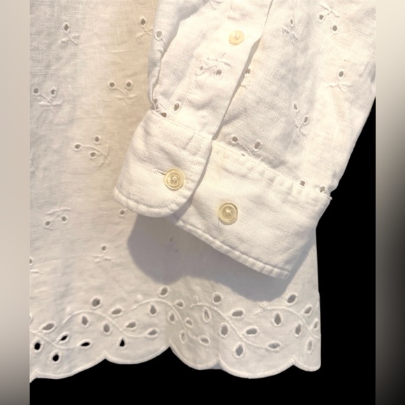 Lauren Ralph Lauren 100% Linen White Eyelet Top Shirt Scalloped Womens Plus 2X - Picture 6 of 12